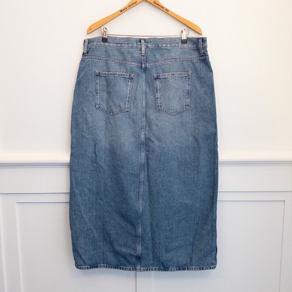 Madewell Size 33 100% Cotton Denim Midi Skirt Blue High Waist Classic Straight - Picture 3 of 5